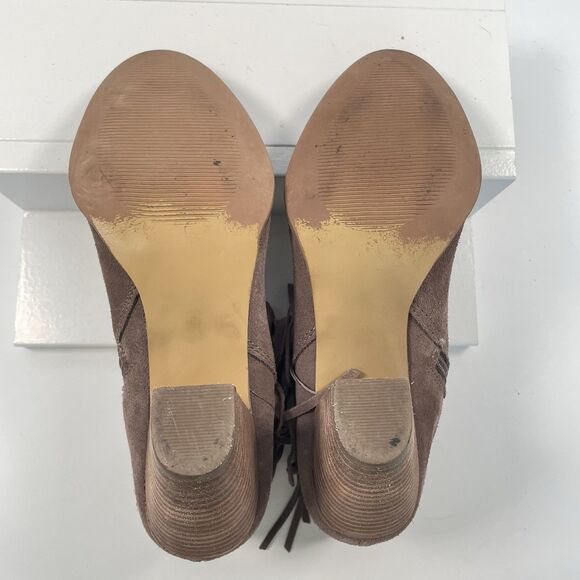 Steve Madden Ohio Western Ankle Booties Fringe Taupe Suede Heeled Women's 8.5 - Picture 7 of 9